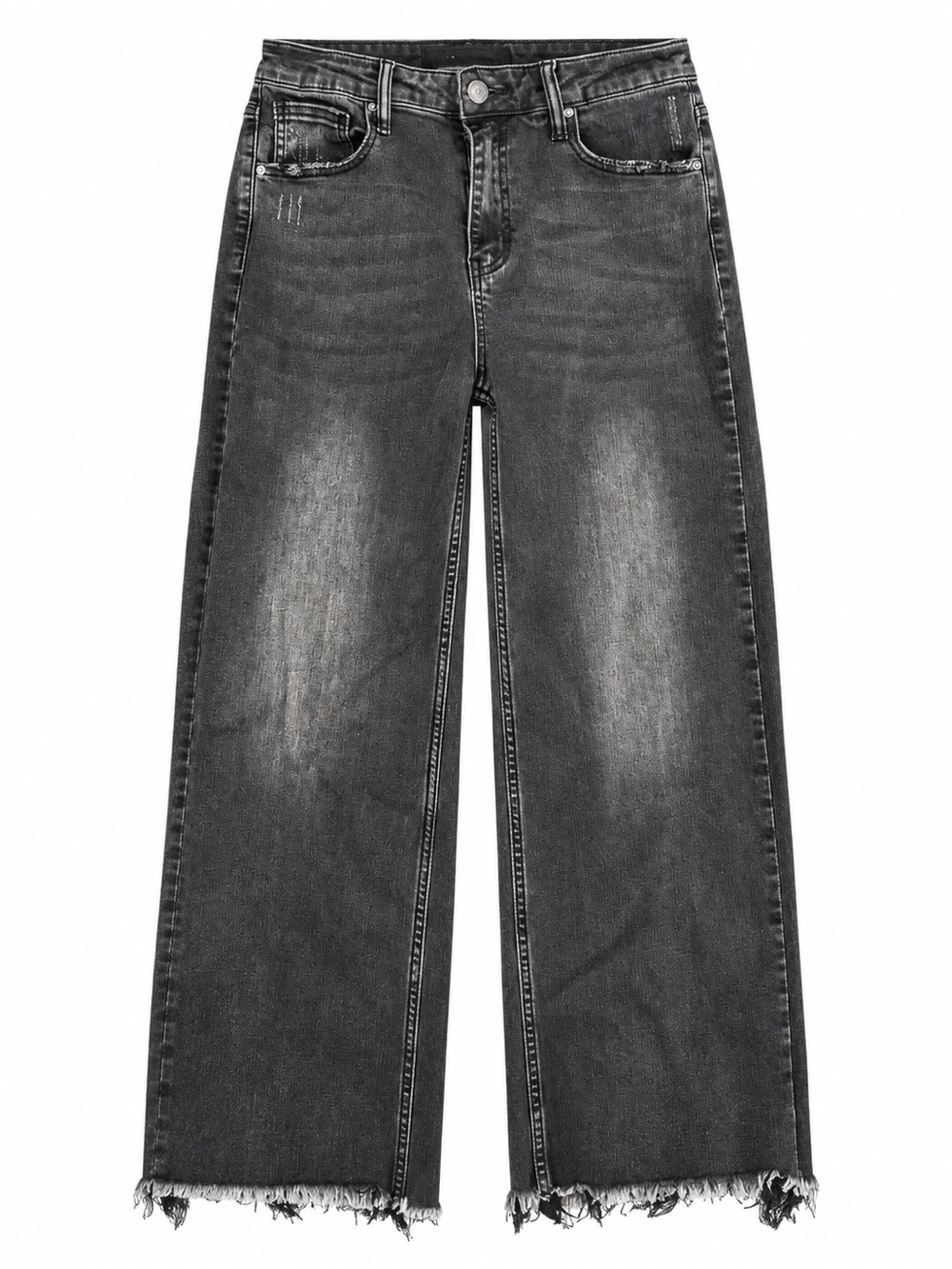 Risen Black Washed Cropped Wide Leg Raw Hem Jeans Size 9 / 29